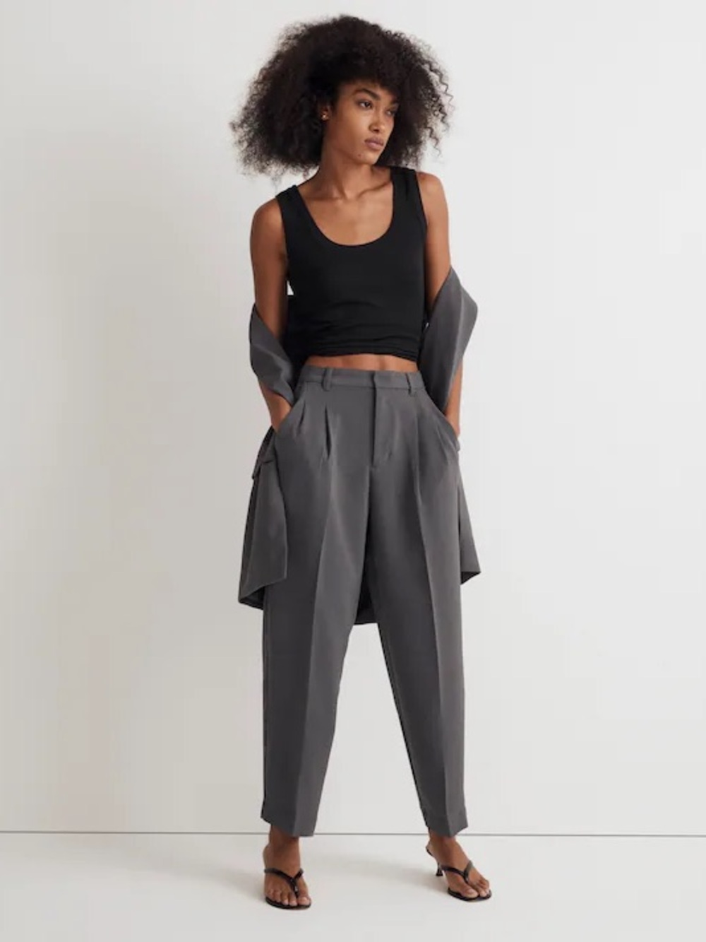 Madewell Pleated Tapered Leg Pants Crepe Grey 4